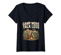 Women's Camp More Talk Less Raccoon Tent Campfire V-Neck T-Shirt