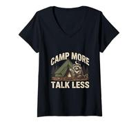 Women's Camp More Talk Less Raccoon Tent Campfire V-Neck T-Shirt