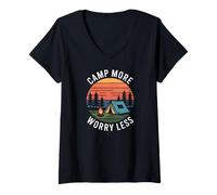 Womens Camp More Worry Less Nature Camping V-Neck T-Shirt