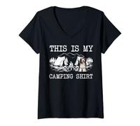 Womens Campfire Bearded Collie Dog This Is My Camping V-Neck T-Shirt