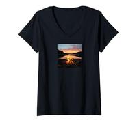 Women's Campfire by the Lake - Outdoors, Camping, Beach, Forest V-Neck T-Shirt