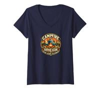 Women's Campfire Coffee Club Outdoor Camping Adventure Design V-Neck T-Shirt