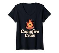 Womens Campfire Crew Camp Fire Graphic, Outdoor Adventure Design V-Neck T-Shirt