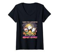 Womens Campfire Ghost Night Shirt Cozy Halloween Camping V-Neck T-Shirt