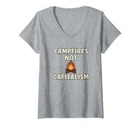 Womens Campfires Not Capitalism Anti-Capitalist V-Neck T-Shirt