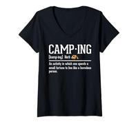 Womens Camping an Activity in Which One Spends A Small Fortune to L V-Neck T-Shirt