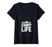 Women's Camping Camper Trailer Forest Campp Life V-Neck T-Shirt