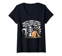 Womens Camping Funny Skunk Saying Smell Better Than My Tent Humor V-Neck T-Shirt
