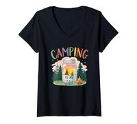 Womens Camping Is My Jam Tent Forest Theme V-Neck T-Shirt