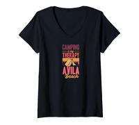 Women's Camping is My Therapy Avila Beach California Family Camping V-Neck T-Shirt