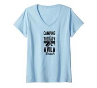 Women's Camping is My Therapy Avila Beach California Family Camping V-Neck T-Shirt