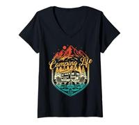 Womens Camping Life RV Trailer Van Campfire Camper Vintage Mens Boy V-Neck T-Shirt