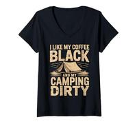 Womens Camping Like My Coffee My Camping Funny V-Neck T-Shirt