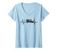 Women's Camping Love with the Heartbeat and Motorhome Camper V-Neck T-Shirt