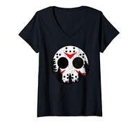 Womens Camping Serial Killer Forest Lake Camp Full Moon Hockey Mask V-Neck T-Shirt