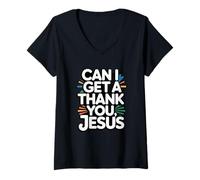 Women's Can I get a Thank You, Jesus V-Neck T-Shirt