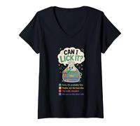 Women's CAN I Lick IT? Sarcastic Periodic Table Lab Chemistry V-Neck T-Shirt