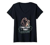 Womens Can I Pet That Dawg Pet Dog Meme Bear Talking With Girl V-Neck T-Shirt