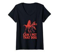 Women's Can I Pet That Dog Funny Dinosaur Spinosaurus Mirabilis V-Neck T-Shirt