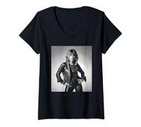 Womens Can The Can Singer Suzi Quatro by Allan Ballard V-Neck T-Shirt