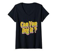 Women's Can You Dig It 70s Retro Vintage Groovy Funk 70 Disco Style V-Neck T-Shirt
