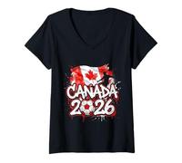 Women's Canada CAN 26 Fan Paint Splash Canadian Flag Vintage V-Neck T-Shirt