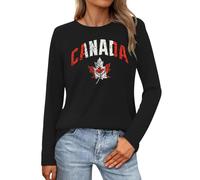 Women's Canada Canada Maple Leaf Flag Long Sleeve Leopard Top Women, black, L