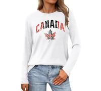 Women's Canada Canada Maple Leaf Flag Long Sleeve Leopard Top Women, White, M