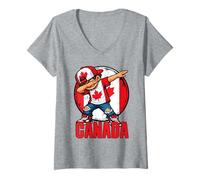 Women's Canada Dabbing Boy Canadian Flag V-Neck T-Shirt