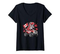 Womens Canada Day Canada Flag Canadian Dinosaur T-Rex Truck V-Neck T-Shirt