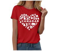 Womens Canada Day Shirt Tops Canada Maple Leaf Flag Heart Graphic Tshirts Canadian T Shirt Off The Shoulder Personalised Vest (Red, XXL)