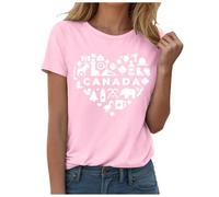 Womens Canada Day Shirt Tops Canada Maple Leaf Flag Heart Graphic Tshirts Canadian T Shirt Off The Shoulder Personalised Vest (M) Pink
