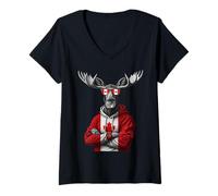 Women's Canada Flag Moose Canadian Pride Canada Maple Leaf V-Neck T-Shirt