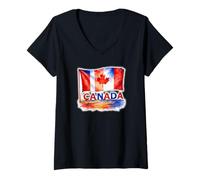 Womens Canada Flag with a Little Blue V-Neck T-Shirt