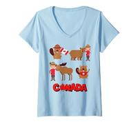 Womens Canada Kids Souvenir Mounted Police Beavers Canadian Flag V-Neck T-Shirt