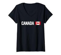 Women's Canada National Flag Retro Distressed Patriotic Graphic V-Neck T-Shirt