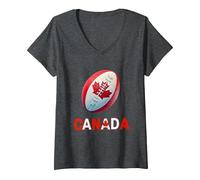 Women's Canada Rugby Ball Flag Design for Proud Canadian Fans V-Neck T-Shirt, Dark Heather Grey, Medium
