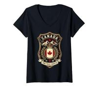 Women's Canada The True North Est 1867 Vintage Heritage Shield Badge V-Neck T-Shirt
