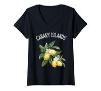 Womens Canary Islands Spain Lemon Art Spanish Fruit Lover Vintage V-Neck T-Shirt