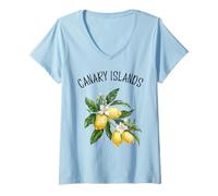 Womens Canary Islands Spain Lemon Art Spanish Fruit Lover Vintage V-Neck T-Shirt