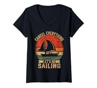 Womens Cancel Everything Let's Go Sailing Captain Sail Sailor V-Neck T-Shirt