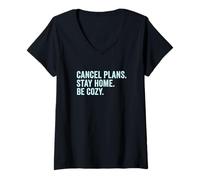 Women's Cancel Plans Stay Home Be Cozy Introvert Sarcasm Hobbies V-Neck T-Shirt