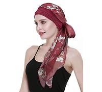 Women's Cancer Headwear Bamboo Scarf with Cap Compliments Head Wraps Chemo Turbans Burgundy Wintersweet