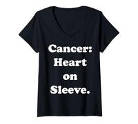Womens Cancer: Heart On Sleeve Astrology Sign V-Neck T-Shirt