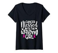 Womens Cancer Messed with The Wrong Girl Breast Cancer Awareness V-Neck T-Shirt