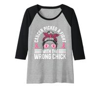 Womens Cancer Picked A Fight with The Wrong Chick Messy Bun Raglan Baseball Tee