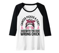 Womens Cancer Picked A Fight with The Wrong Chick Messy Bun Raglan Baseball Tee