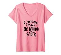 Womens Cancer Picked The Wrong Girl Breast Cancer Awareness Ribbon V-Neck T-Shirt