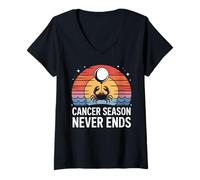 Womens Cancer Season Never Ends Zodiac Crab V-Neck T-Shirt