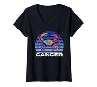 Women's Cancer The Crab Multicolor Horoscope Cancer, Multicolor Crab V-Neck T-Shirt